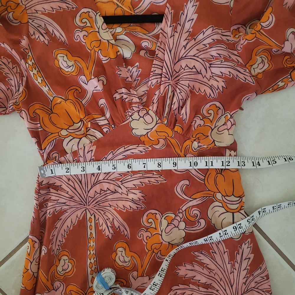 Zara Floral Wrap Midi in Red and Orange Ruffled Tiered Skirt XS - Picture 9 of 10
